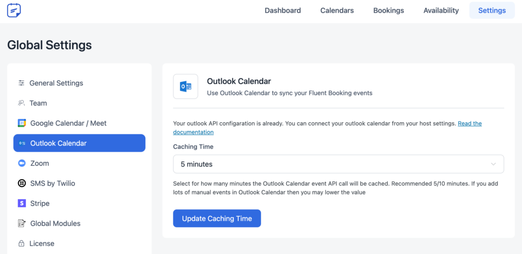 outlook calendar caching